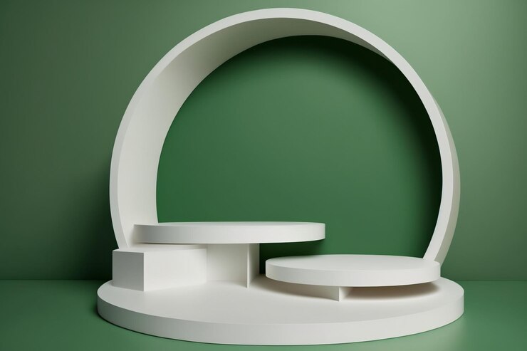 Pedestal de podio de círculo blanco para exhibición de productos sobre fondo verde Ai generativo