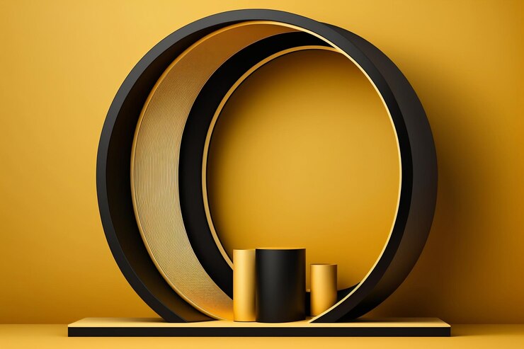 Pedestal de podio de círculo negro y naranja para la presentación del producto sobre fondo naranja Ai generativo
