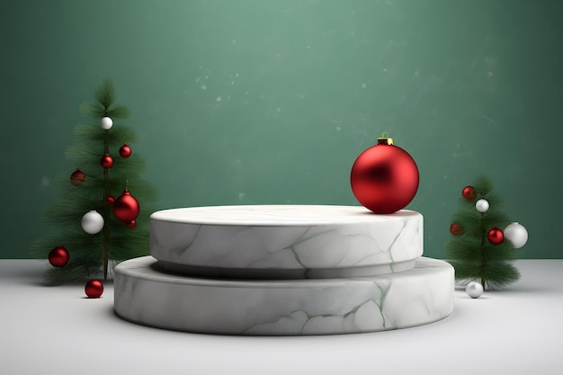 Pedestal de podio de piedra de mármol con tema navideño o fondo de plataforma