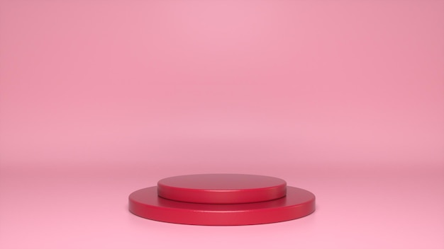 Pedestal de podio rojo brillante sobre un fondo rosa Foto Premium