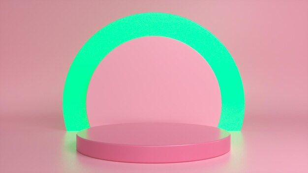 Pedestal de podio rosa sobre un fondo verde brillo rosa Foto Premium