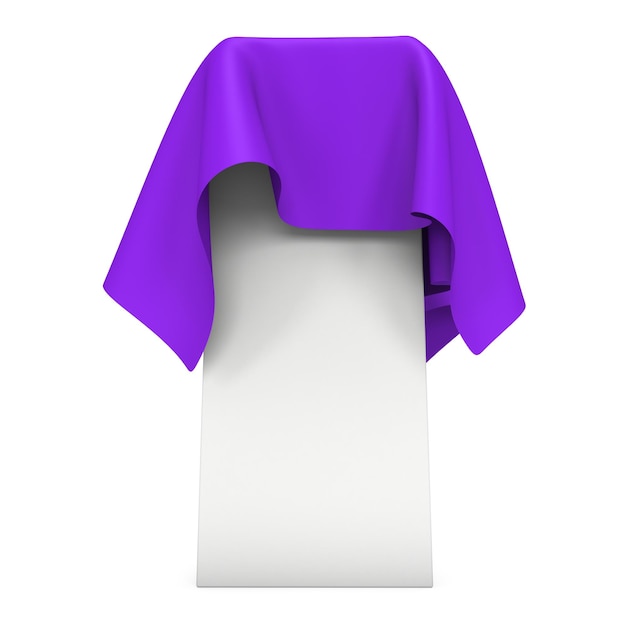 Pedestal de presentación cubierto con tela morada