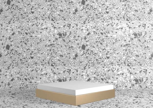 Pedestal rectangular cuadrado blanco para producto cosmético sobre fondo blanco granito. Representación 3d