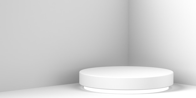 Pedestal redondo blanco en la esquina de la habitación