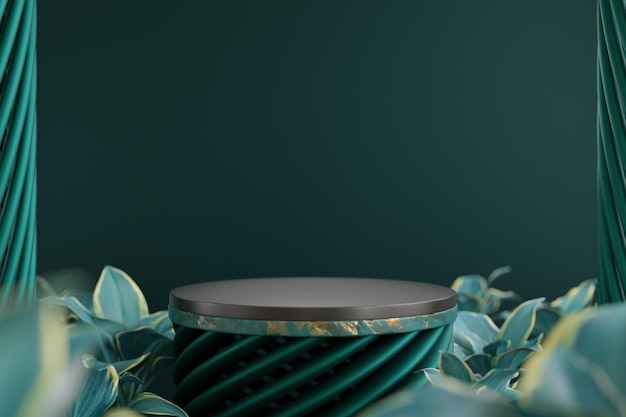 Pedestal de soporte de producto de exhibición de podio de jade con hoja para maqueta de presentación de espacio de producto de exhibición