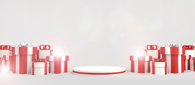 Pedestal vazio cercado por caixas de presentes Fundo para exibir produto ou promoção de Natal