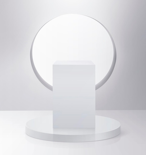 Pedestal vazio de retângulo branco e parede de janela branca Modelo simples para um anúncio ou web design 3D render