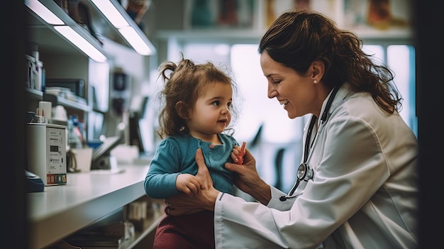 Pediatra conversando com criança infeliz no hospital