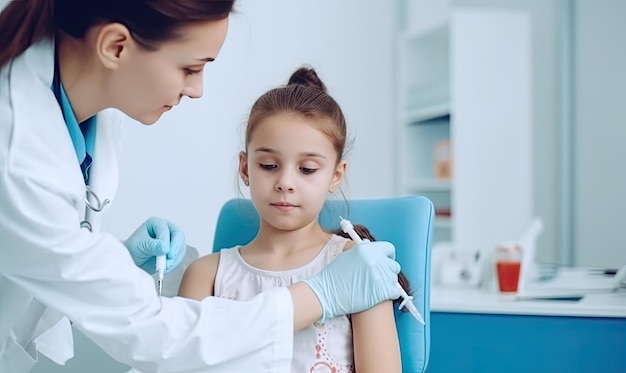 Un pediatra vacuna a un paciente joven con una sonrisa diseñada