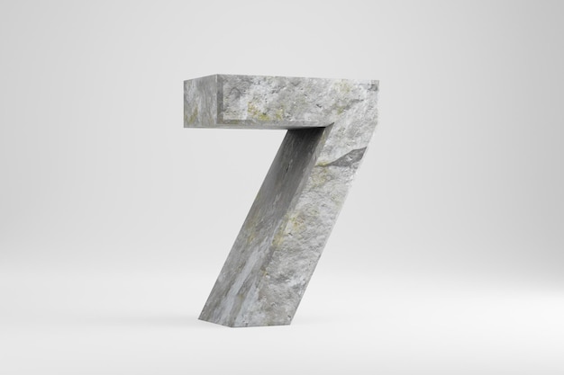 Pedra 3d número 7. Rocha texturizada número isolado no fundo branco. Personagem de fonte de pedra renderizada 3D.