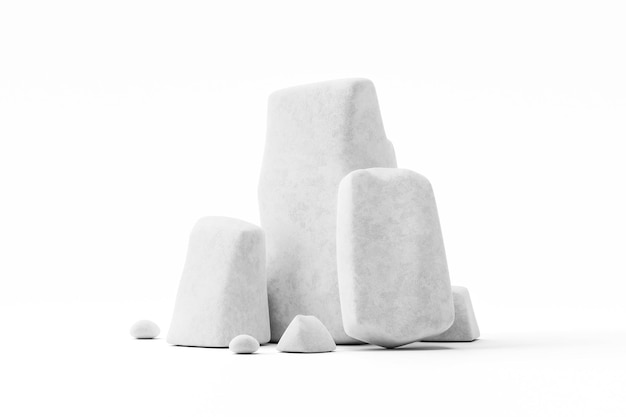 Pedra branca de decoração de jardim isolada em fundo 3d em branco de granito liso, rocha natural, conceito de material de concreto cinza ou pedregulho cinza, textura áspera natural e geologia mineral grunge, mármore zen