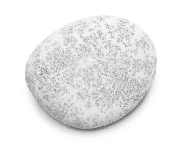 Pedra cinzenta lisa do seixo isolada no fundo branco com caminho de recorte de sombras para isolamento sem sombras em branco