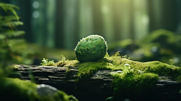 Pedra coberta de musgo verde em fundo de floresta desfocada Fecha o fundo da natureza com espaço de cópia para o seu projeto