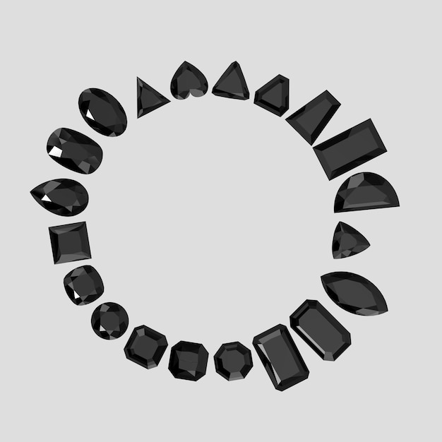 Pedra de cor ônix preta em todas as formas de gema renderização 3D