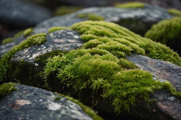 Foto pedra de floresta coberta de musgo em luz suave