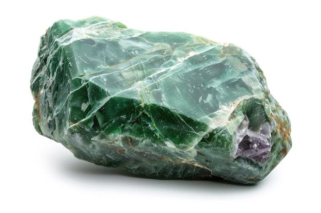 Pedra de jade isolada em fundo branco Pedra mineral de cristal em cor verde