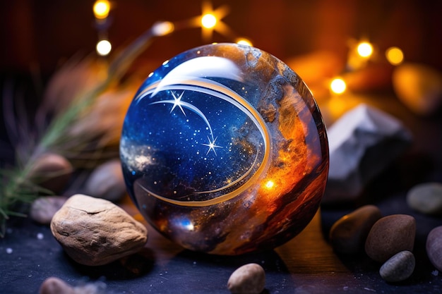 Foto pedra de lua com um fundo natural de céu noturno e estrelas