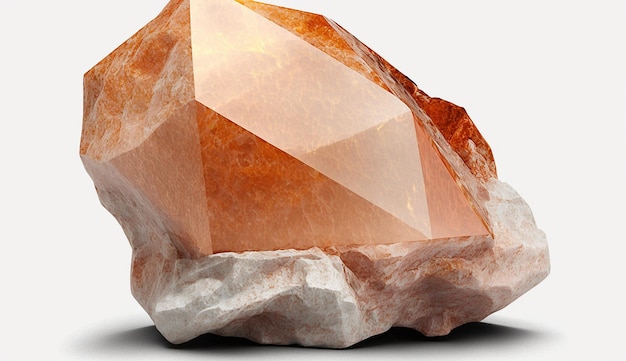 Pedra do sol crua natural, pedra de quartzo rosa, fundo branco, imagem gerada por IA
