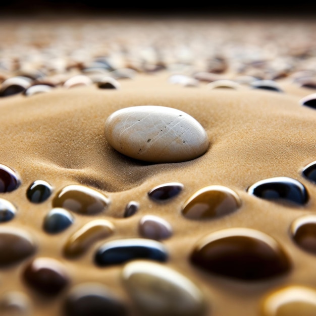 Foto pedra lisa destacando-se entre os seixos na areia