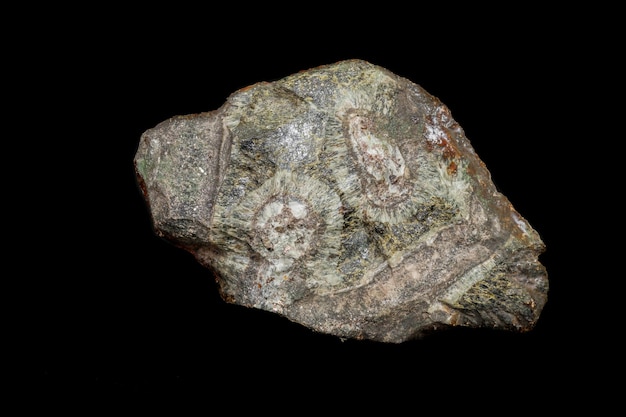 Pedra mineral macro Diopsídio em fundo preto