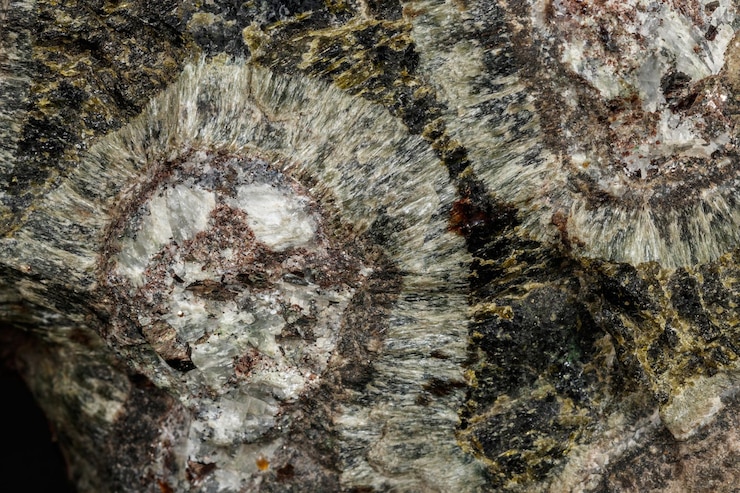 Foto pedra mineral macro diopsídio em fundo preto