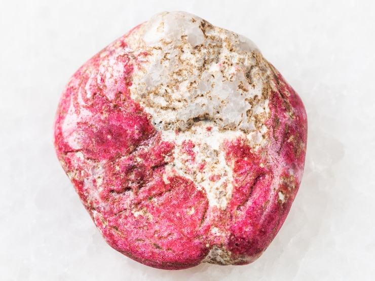 Foto pedra preciosa thulite caída em branco