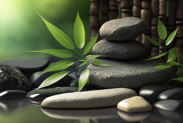 Pedra zen com conceito de foto de spa de bambu generativo ai