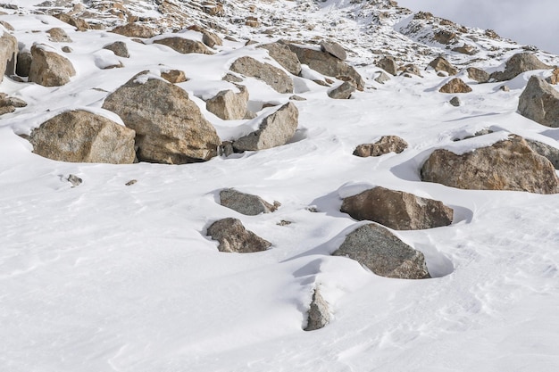 pedras cobertas de neve