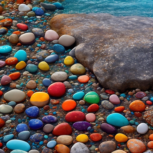 pedras coloridas na praia do mar