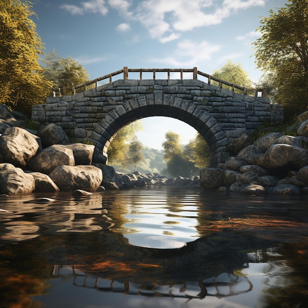 Pedras de ponte de rio no rio debaixo da ponte