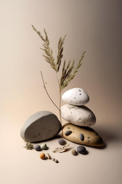 Pedras de seixo Zen em fundo neutro