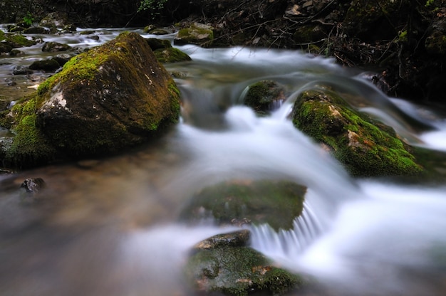 Pedras mentem na água no córrego da montanha