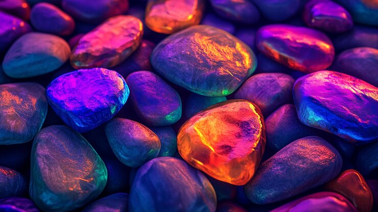 Foto pedras preciosas coloridas de arco-íris estão entre as pedras