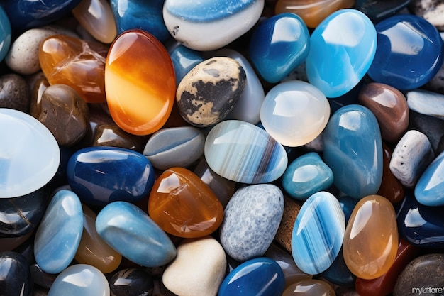 Pedras preciosas de praia Pila de pedras preciosas Material natural para design de interiores digital ai