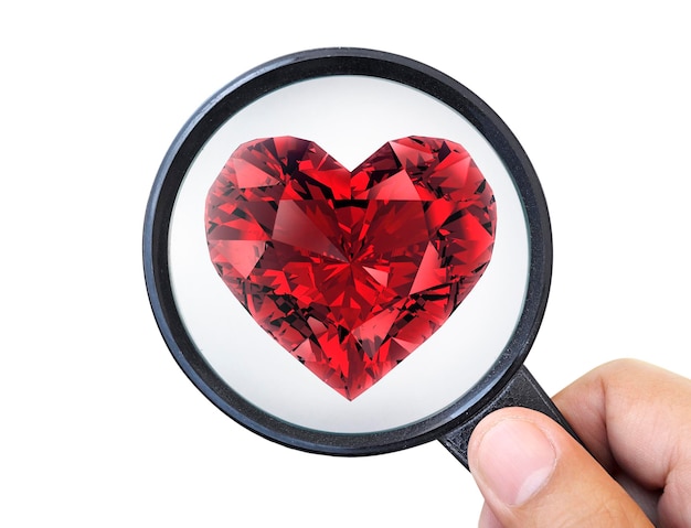 Pedras preciosas Joalheiro verificando diamante polido diamante em forma de coração vermelho Comércio e negociação de diamantes Classificação de diamantes soltos Pedras preciosas