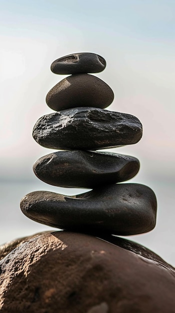 Pedras pretas equilibradas uma em cima da outra Zen