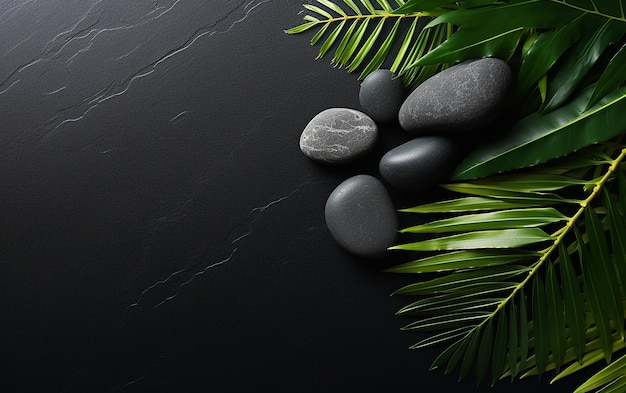 Pedras Zen e Folhas Tropicais