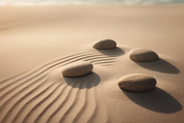 Pedras Zen em pé na areia branca generativa AI