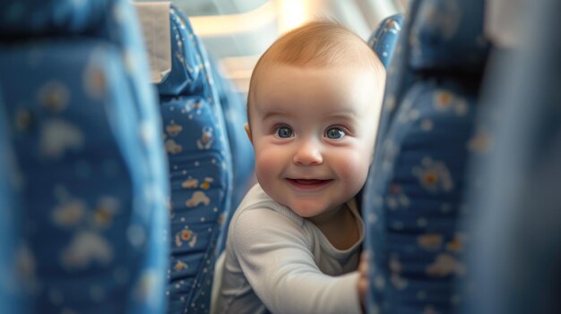 Foto peekaboo toddler em viagem alegre de trem