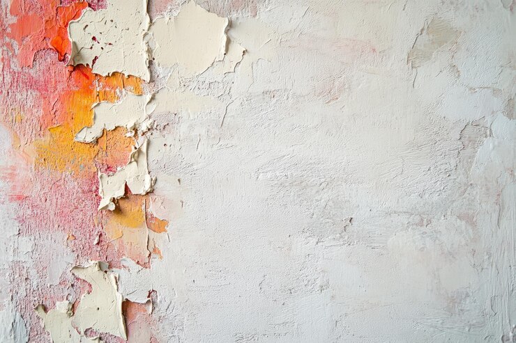 Foto peeling pintura branca sobre laranja e vermelho undercoat