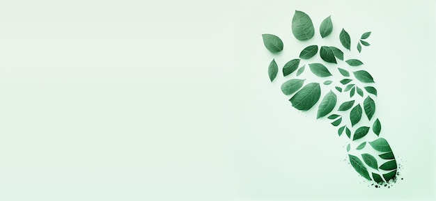 Pegada de co2 verde feita a partir de folhas de emissão de carbono mudança climática e conceito de aquecimento global