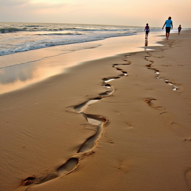 Foto pegadas de crianças na praia