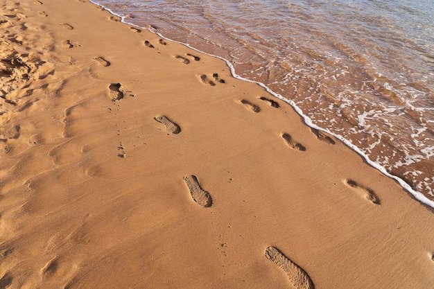 Pegadas de pessoas diferentes no oceano Sapatos ou descalços A agonia de escolher sapatos