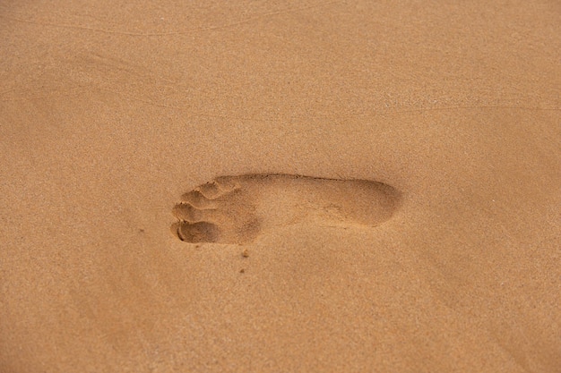 Pegadas na areia. Pegadas humanas na areia da praia.