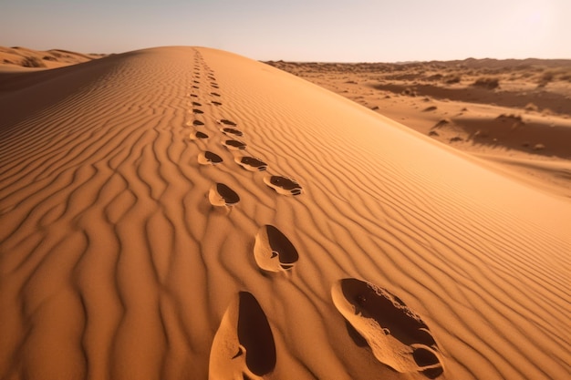 Pegadas naturais na natureza em uma duna de areia generativa ai