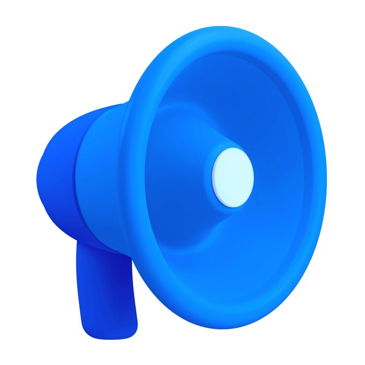 Foto pegadinha png de megafone 3d azul fundo transparente