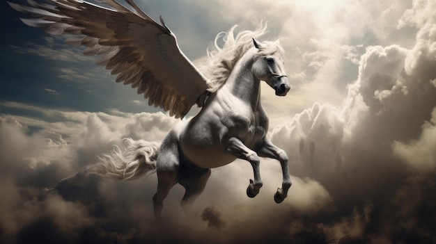 Pegasus con Bellerophon listo para luchar contra la Quimera