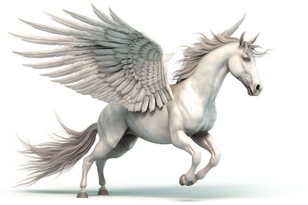 Pegasus branco com asas em um fundo branco