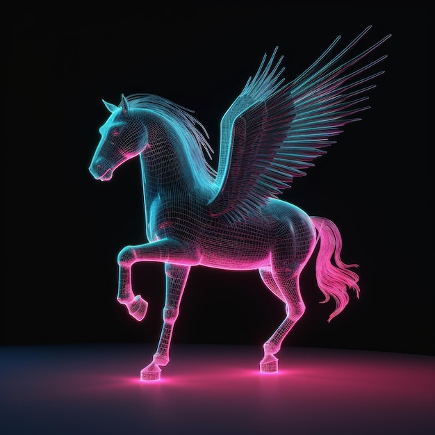 Pegasus com brilho neon em 3D