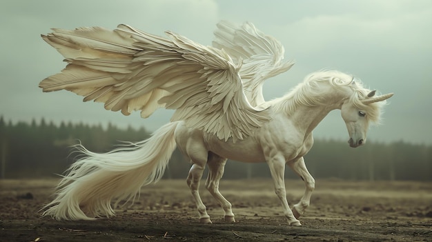 Foto un pegasus realista en el campo